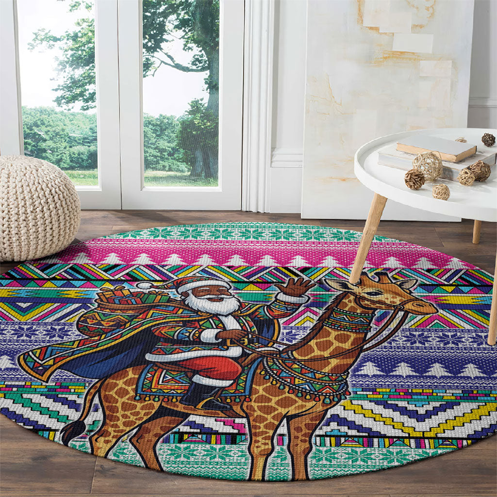 South Africa Christmas Santa Giraffe Round Carpet Ndebele Geometric Patterns
