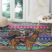 South Africa Christmas Santa Giraffe Round Carpet Ndebele Geometric Patterns