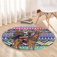 South Africa Christmas Santa Giraffe Round Carpet Ndebele Geometric Patterns