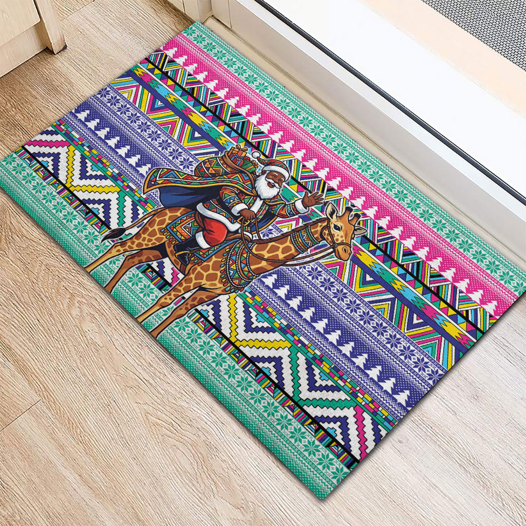 South Africa Christmas Santa Giraffe Rubber Doormat Ndebele Geometric Patterns