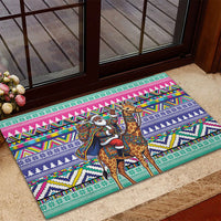 South Africa Christmas Santa Giraffe Rubber Doormat Ndebele Geometric Patterns