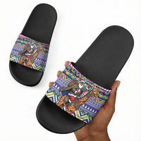 South Africa Christmas Santa Giraffe Slide Sandals Ndebele Geometric Patterns