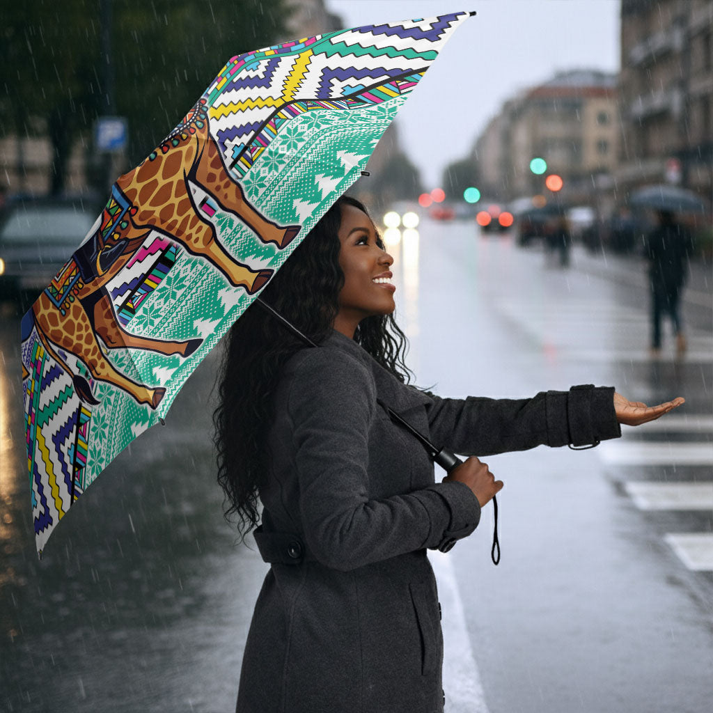 South Africa Christmas Santa Giraffe Umbrella Ndebele Geometric Patterns