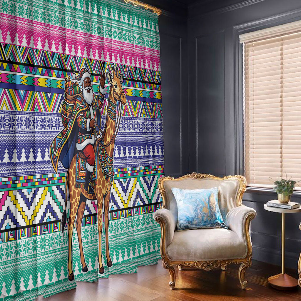 South Africa Christmas Santa Giraffe Window Curtain Ndebele Geometric Patterns