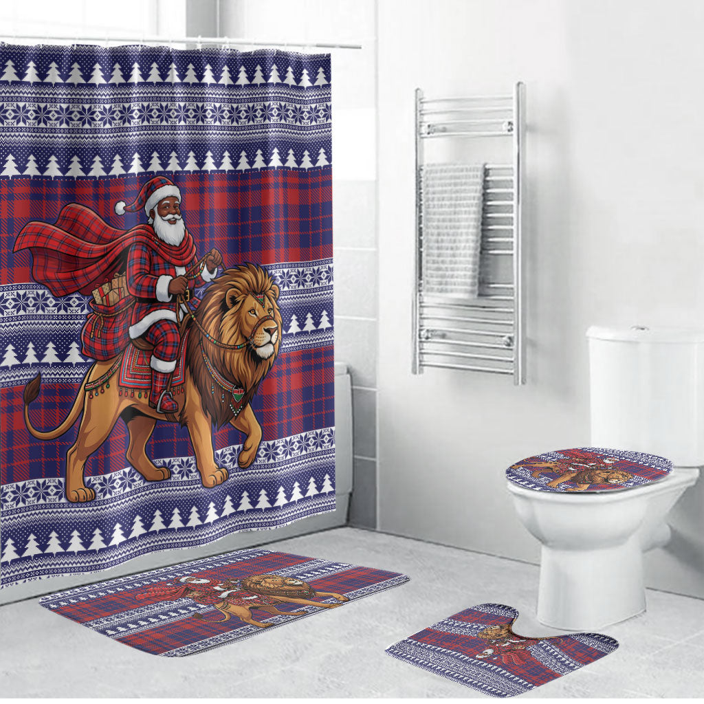 Kenya Christmas Santa Lion Bathroom Set Maasai Shuka Inspired Red Check