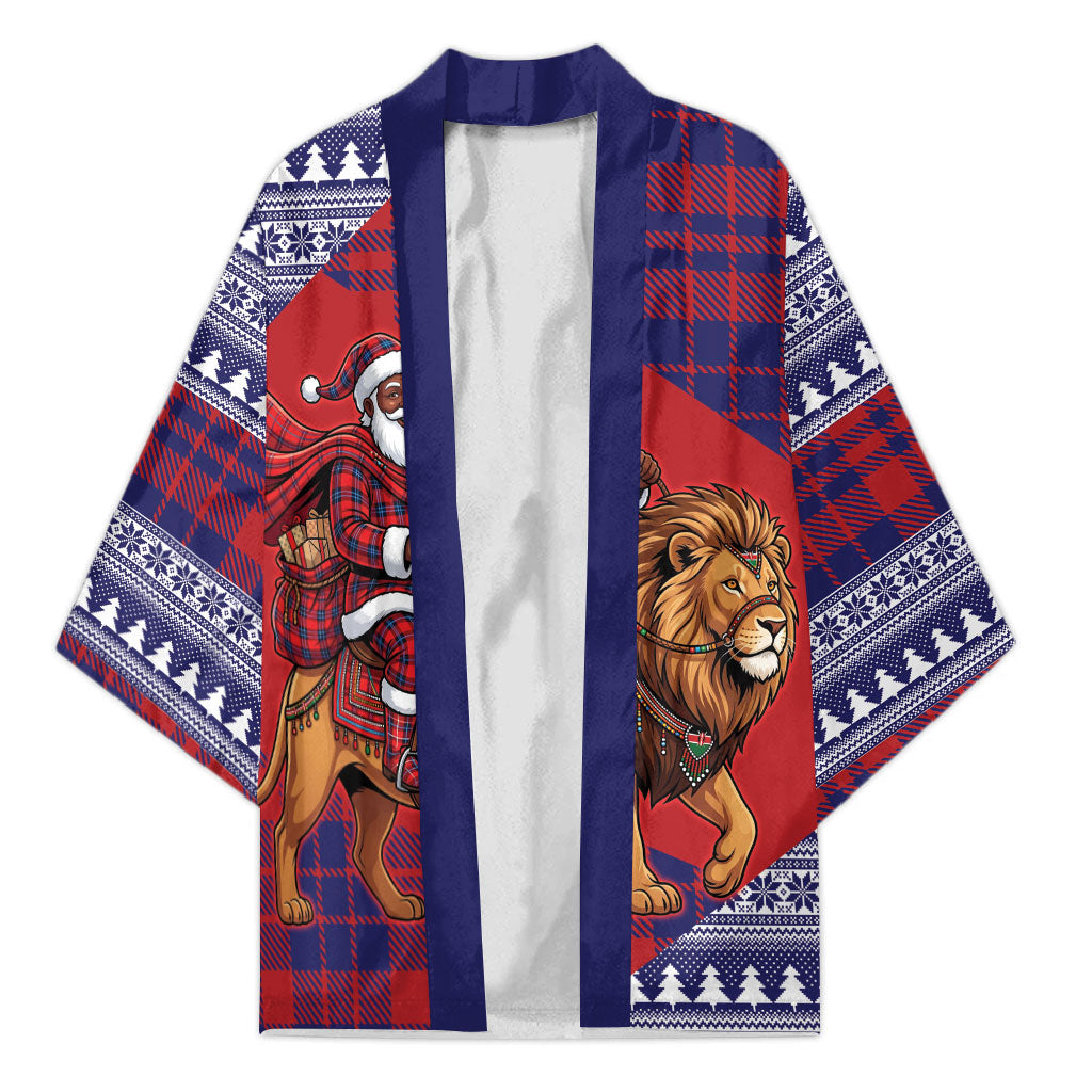Kenya Christmas Santa Lion Kimono Maasai Shuka Inspired Red Check