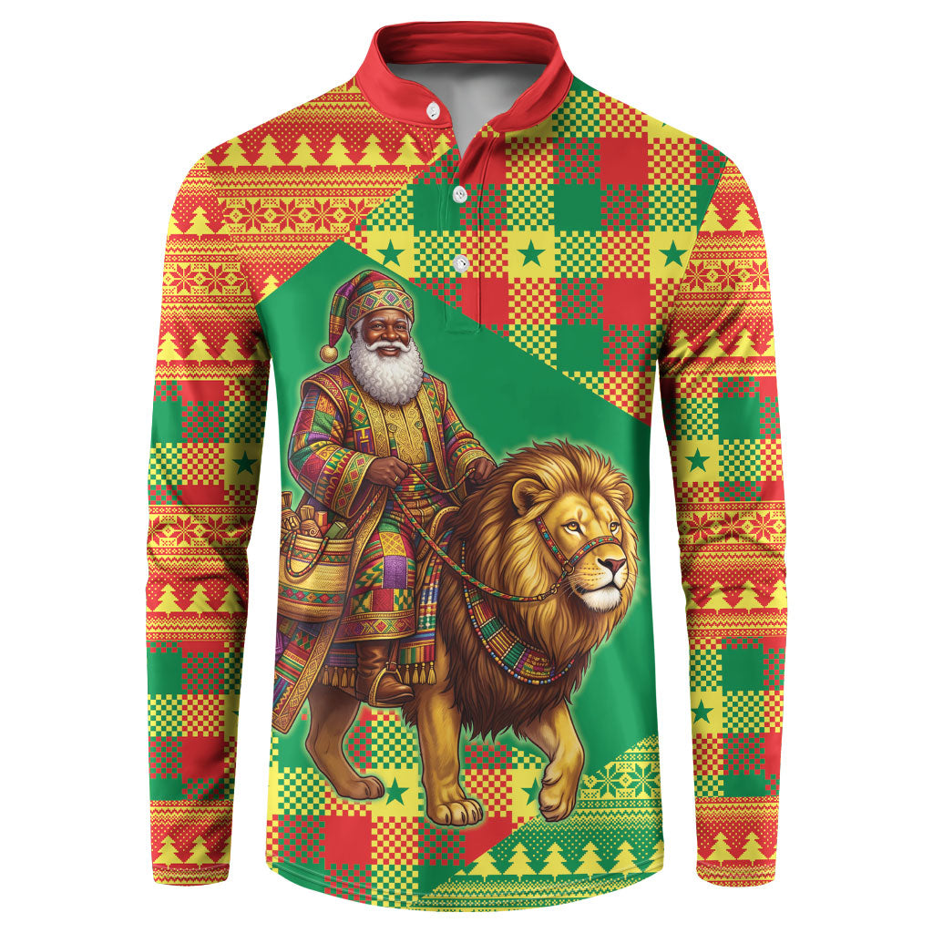 Senegal Christmas Santa Lion Button Sweatshirt Thioub Traditional Woven Textile Motif
