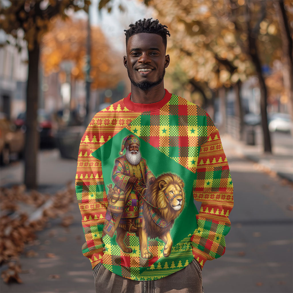 Senegal Christmas Santa Lion Sweatshirt Thioub Traditional Woven Textile Motif