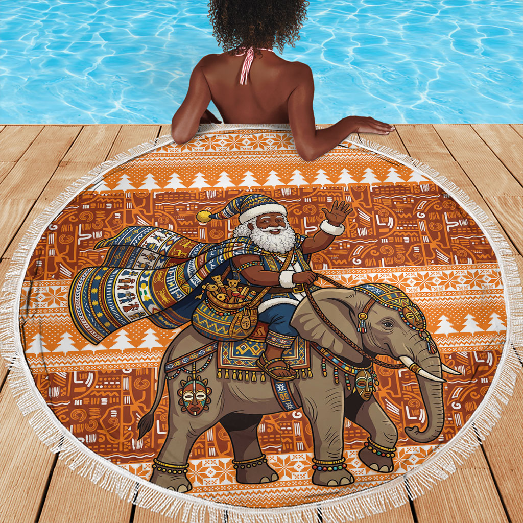 Cote d’Ivoire Christmas Santa Elephant Beach Blanket Baoule Woven Inspired