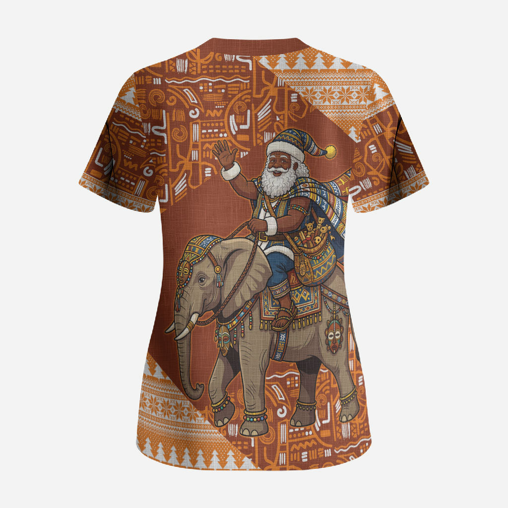 Cote d’Ivoire Christmas Santa Elephant Scrub Top Baoule Woven Inspired