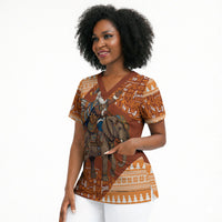 Cote d’Ivoire Christmas Santa Elephant Scrub Top Baoule Woven Inspired
