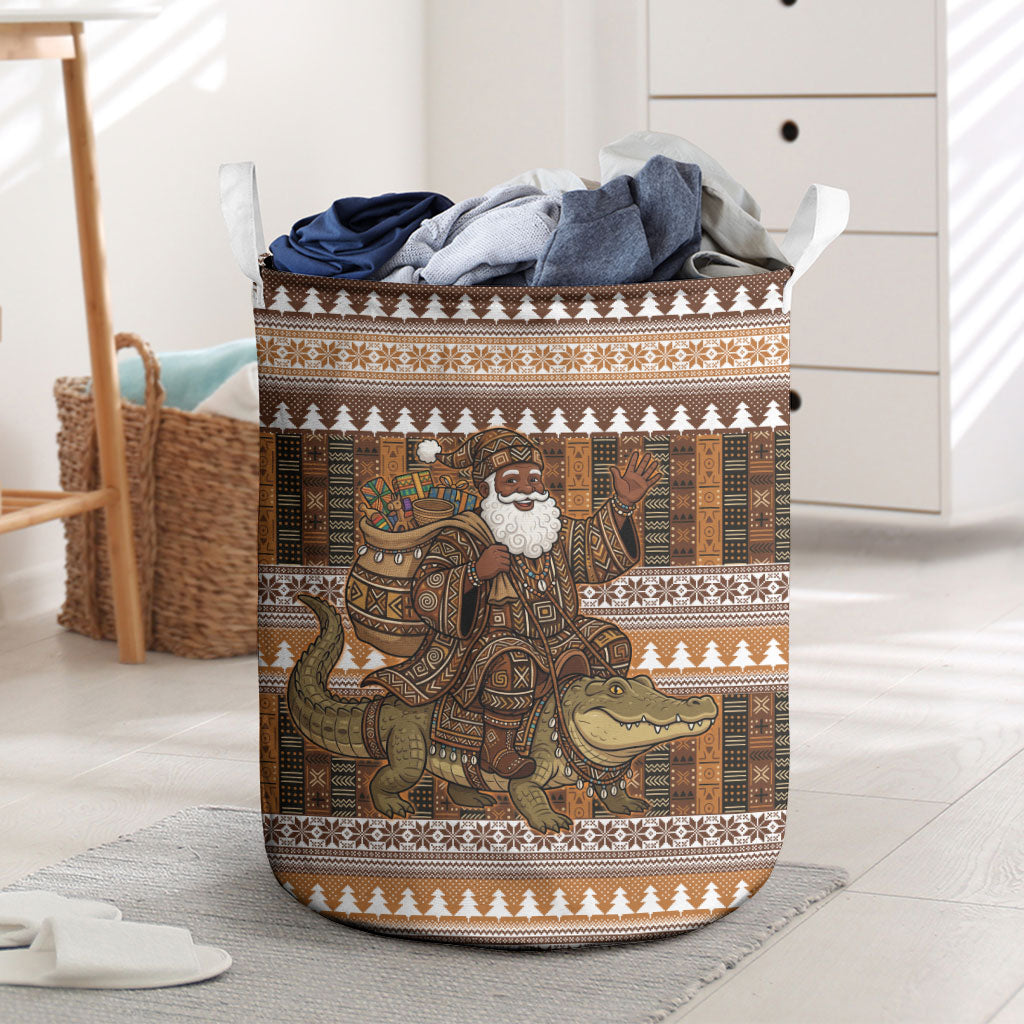 Mali Christmas Santa Nile Crocodile Laundry Basket Bogolanfini Mudcloth Inspired