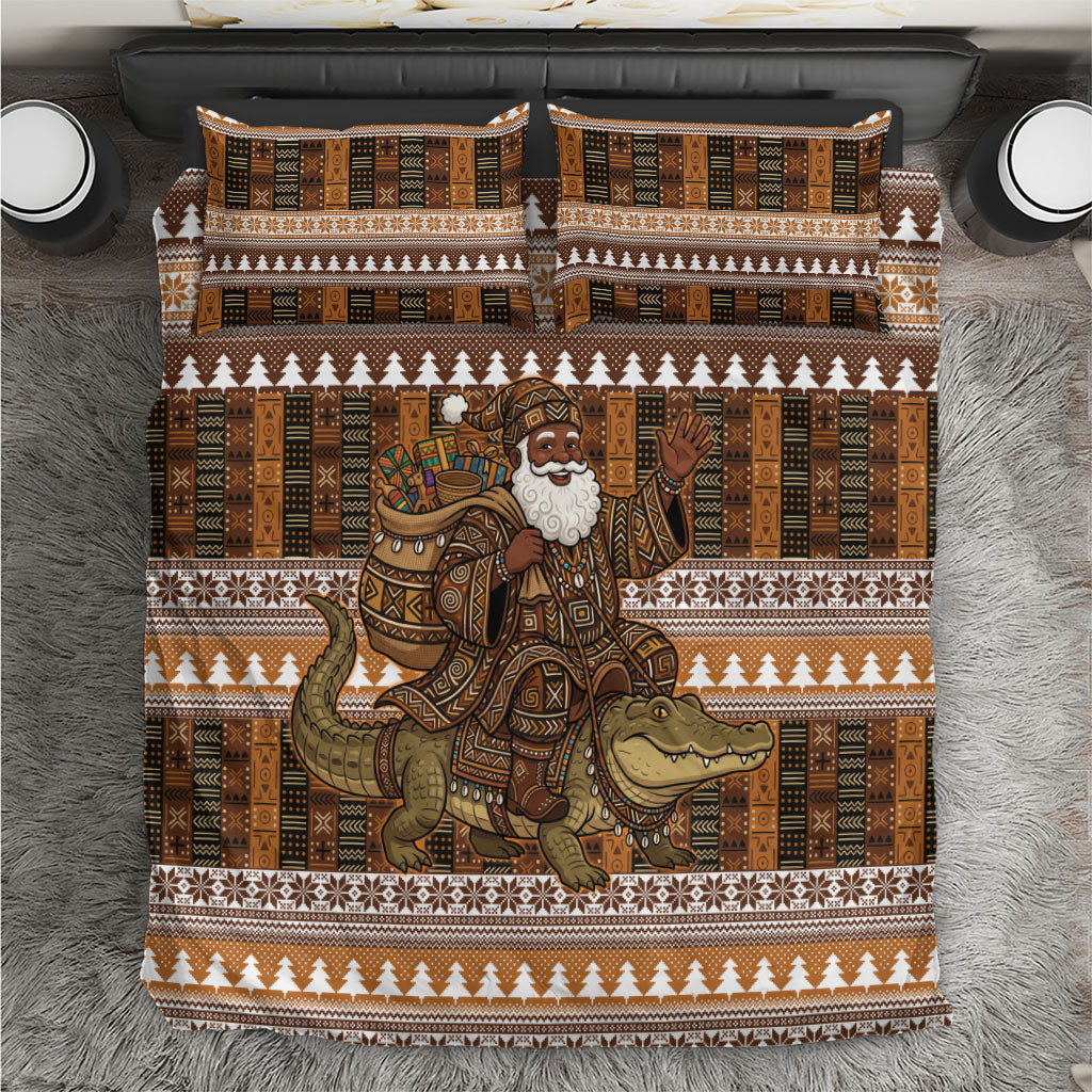 Mali Christmas Santa Nile Crocodile Bedding Set Bogolanfini Mudcloth Inspired