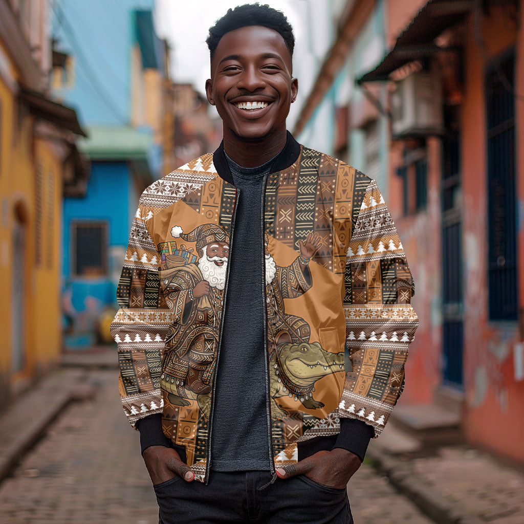 Mali Christmas Santa Nile Crocodile Bomber Jacket Bogolanfini Mudcloth Inspired
