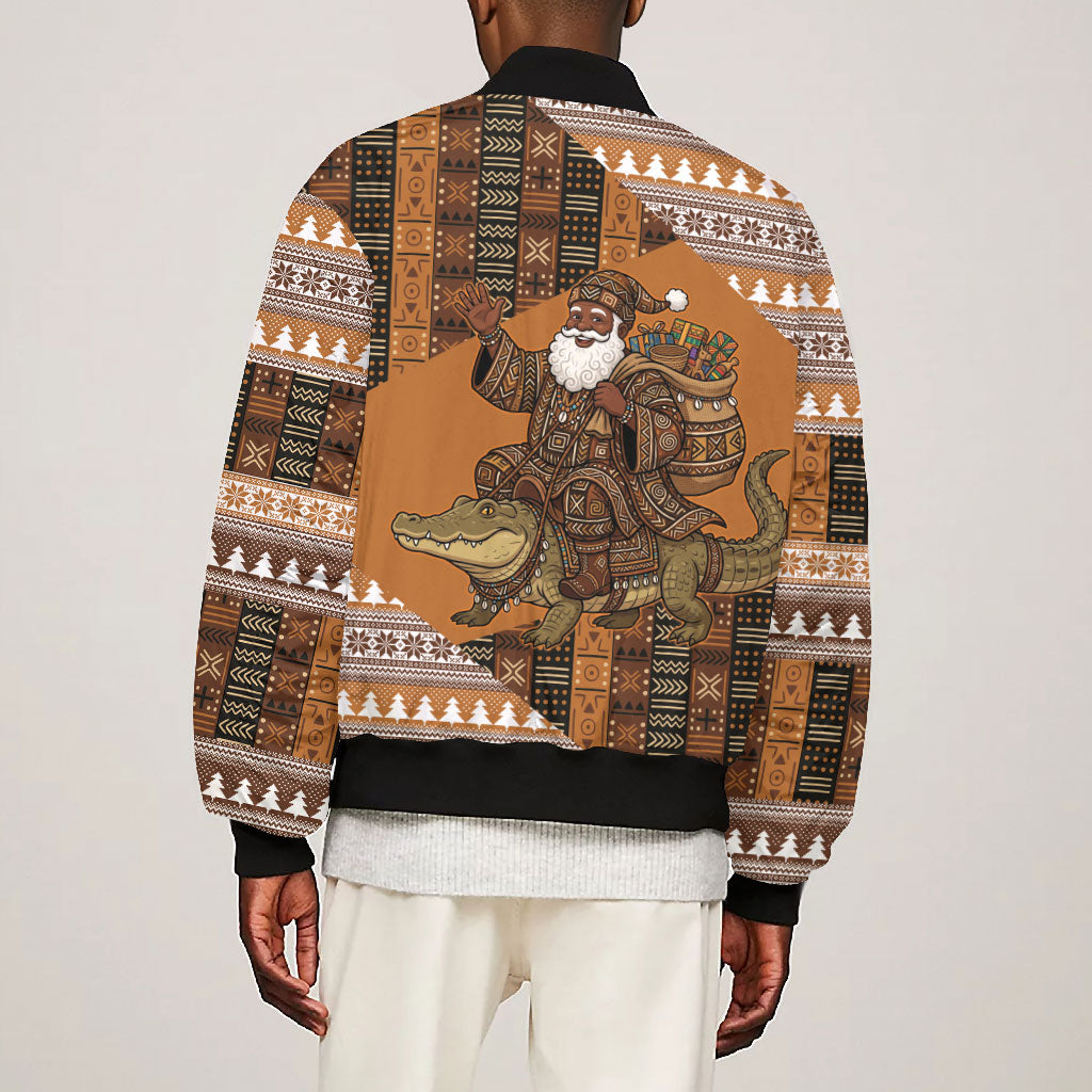 Mali Christmas Santa Nile Crocodile Bomber Jacket Bogolanfini Mudcloth Inspired