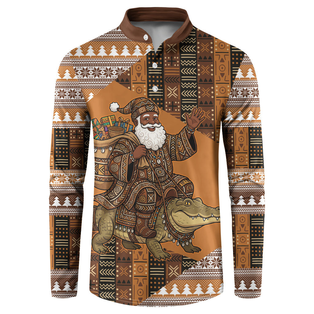 Mali Christmas Santa Nile Crocodile Button Sweatshirt Bogolanfini Mudcloth Inspired