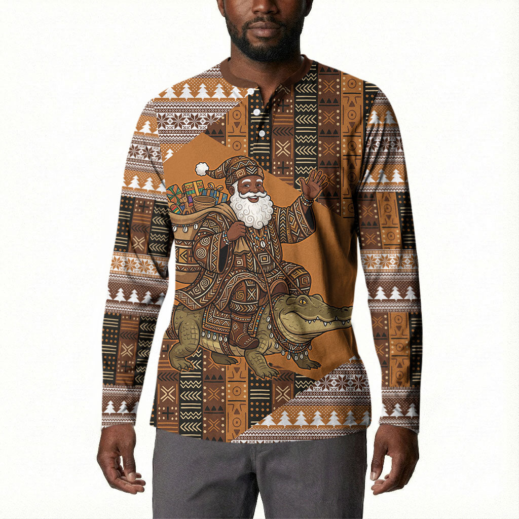 Mali Christmas Santa Nile Crocodile Button Sweatshirt Bogolanfini Mudcloth Inspired
