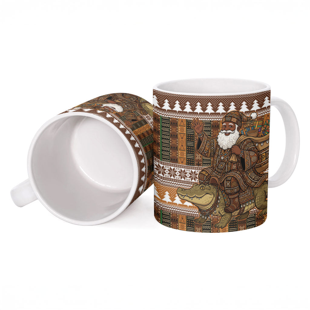 Mali Christmas Santa Nile Crocodile Ceramic Mug Bogolanfini Mudcloth Inspired
