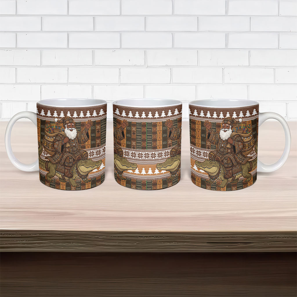 Mali Christmas Santa Nile Crocodile Ceramic Mug Bogolanfini Mudcloth Inspired