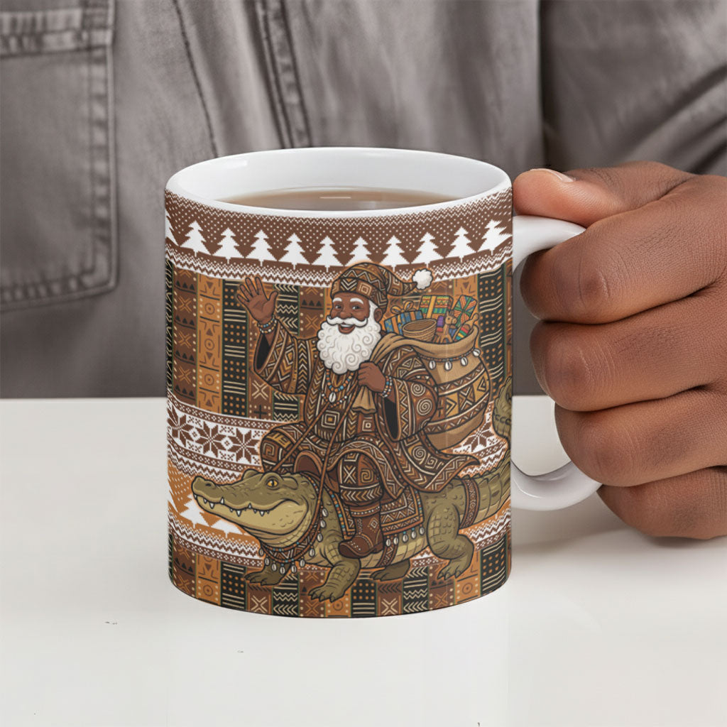 Mali Christmas Santa Nile Crocodile Ceramic Mug Bogolanfini Mudcloth Inspired