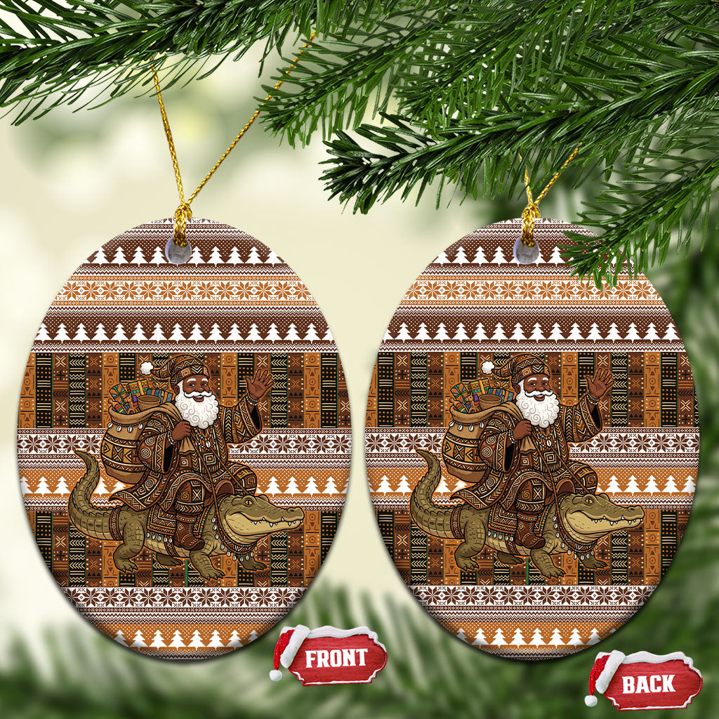 Mali Christmas Santa Nile Crocodile Ceramic Ornament Bogolanfini Mudcloth Inspired