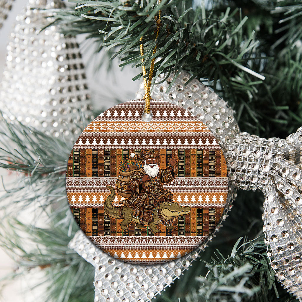 Mali Christmas Santa Nile Crocodile Ceramic Ornament Bogolanfini Mudcloth Inspired