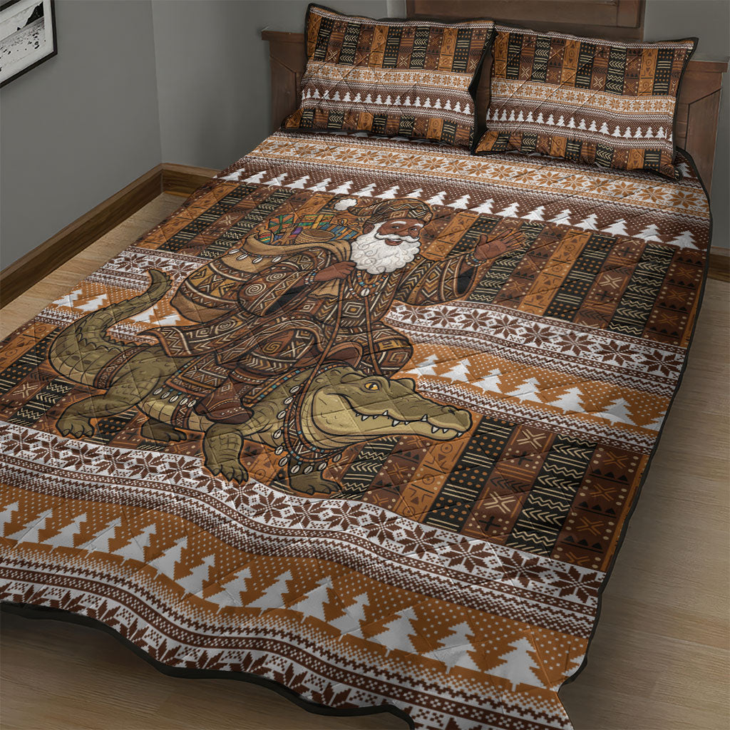 Mali Christmas Santa Nile Crocodile Quilt Bed Set Bogolanfini Mudcloth Inspired