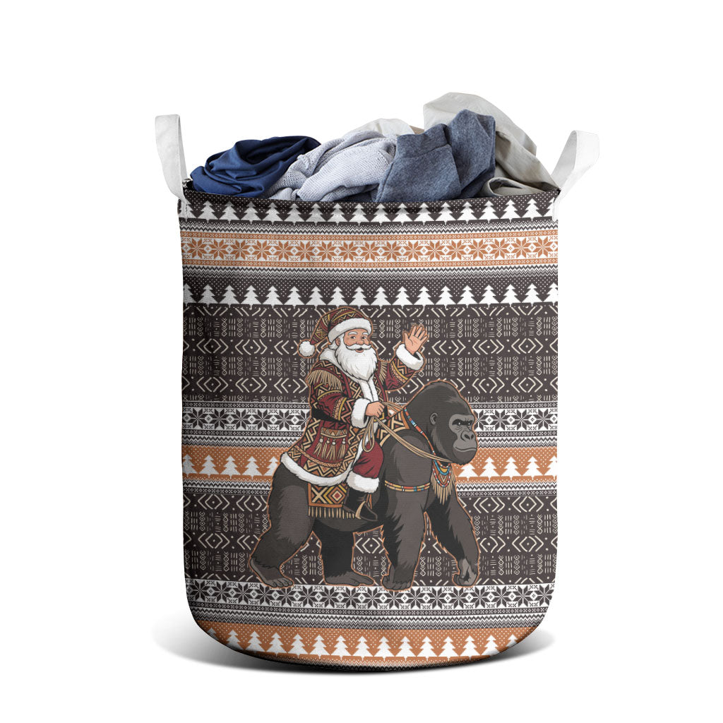 DR Congo Christmas Santa Gorilla Laundry Basket Kuba Inspired Geometric Pattern