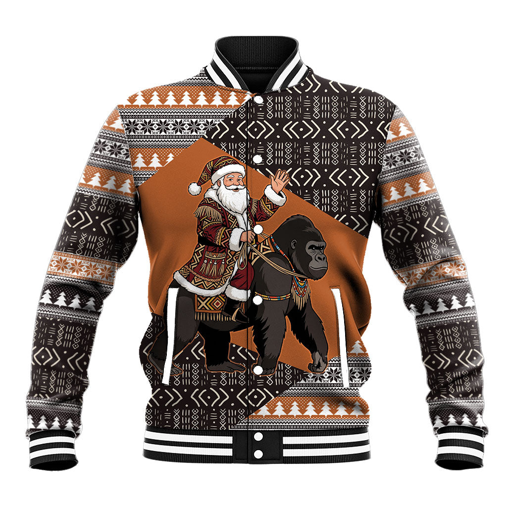 DR Congo Christmas Santa Gorilla Baseball Jacket Kuba Inspired Geometric Pattern