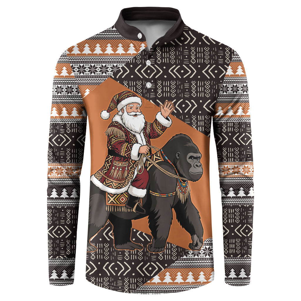 DR Congo Christmas Santa Gorilla Button Sweatshirt Kuba Inspired Geometric Pattern