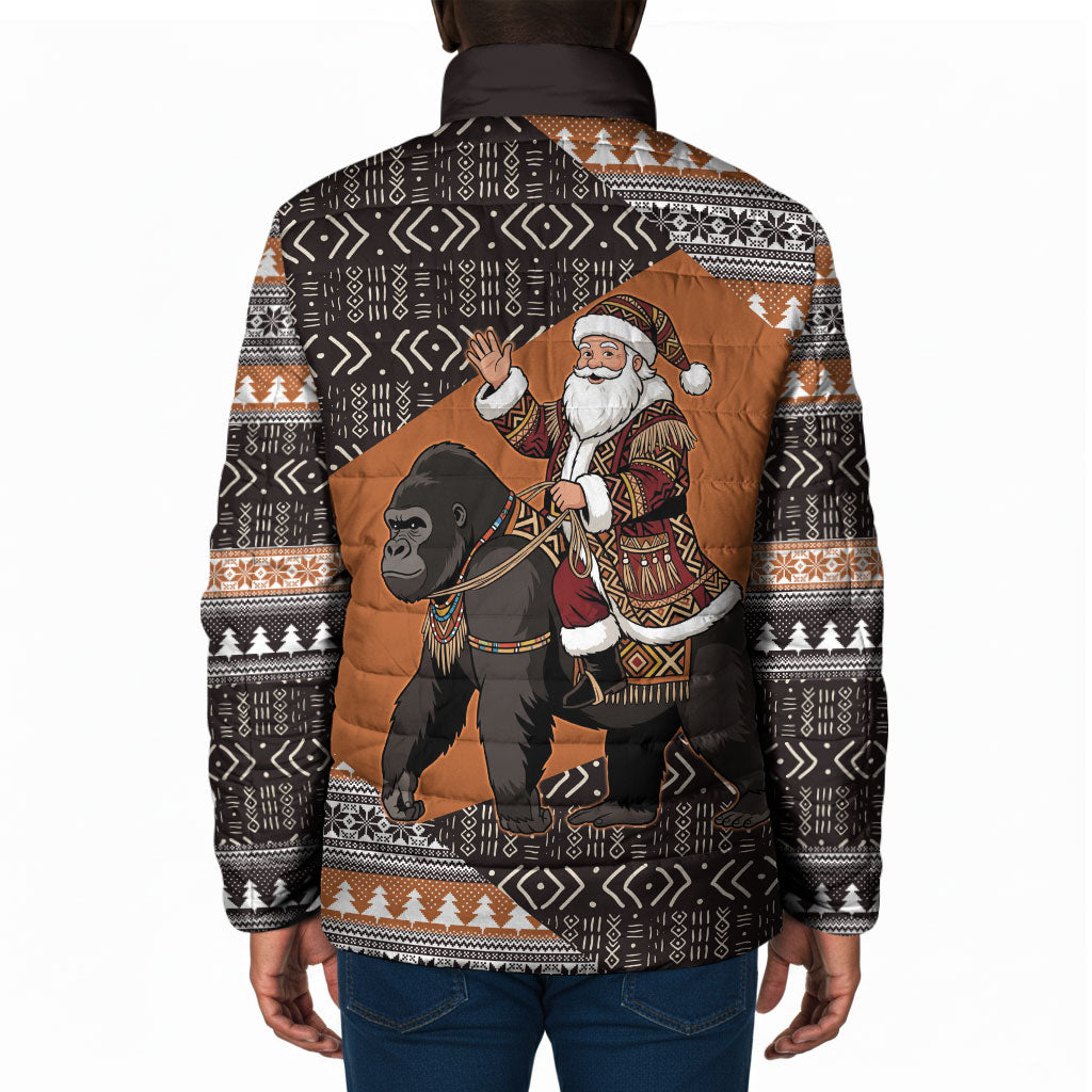 DR Congo Christmas Santa Gorilla Padded Jacket Kuba Inspired Geometric Pattern