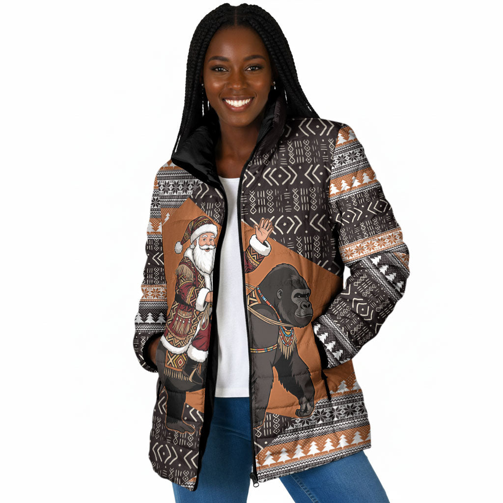 DR Congo Christmas Santa Gorilla Padded Jacket Kuba Inspired Geometric Pattern
