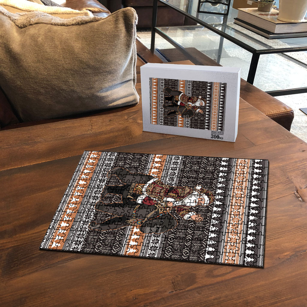 DR Congo Christmas Santa Gorilla Puzzle Kuba Inspired Geometric Pattern