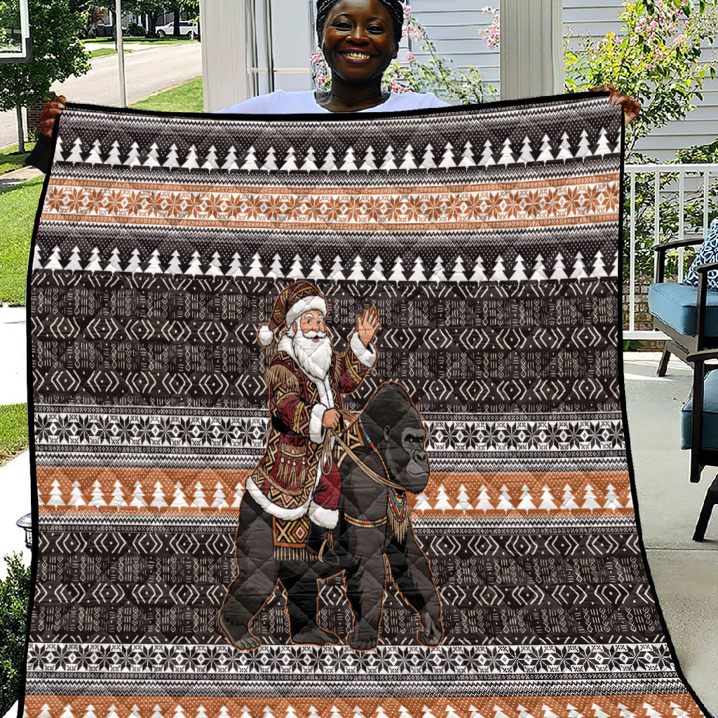 DR Congo Christmas Santa Gorilla Quilt Kuba Inspired Geometric Pattern