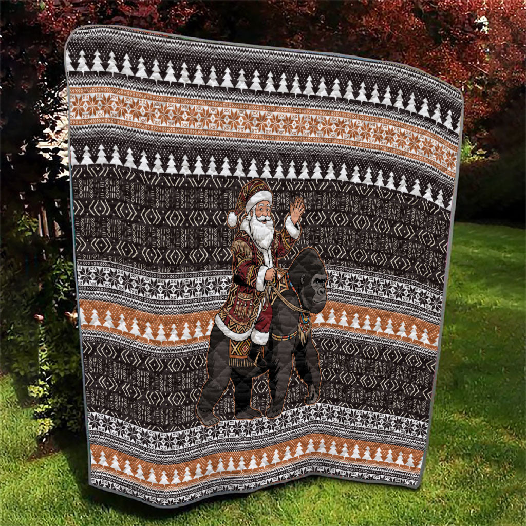 DR Congo Christmas Santa Gorilla Quilt Kuba Inspired Geometric Pattern