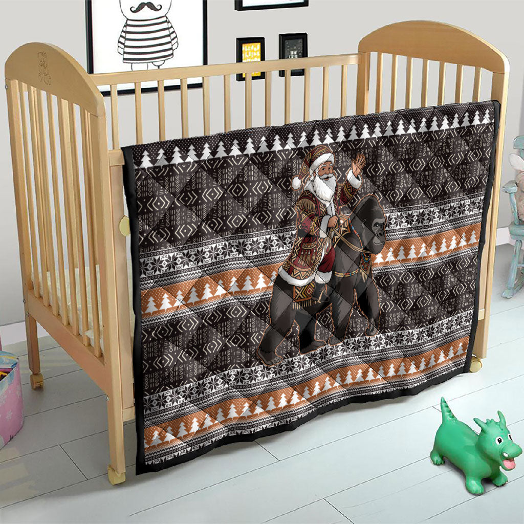 DR Congo Christmas Santa Gorilla Quilt Kuba Inspired Geometric Pattern