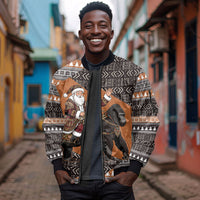 DR Congo Christmas Santa Gorilla Sleeve Zip Bomber Jacket Kuba Inspired Geometric Pattern