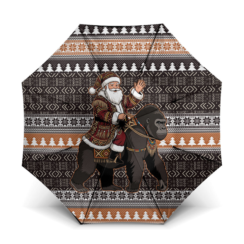 DR Congo Christmas Santa Gorilla Umbrella Kuba Inspired Geometric Pattern