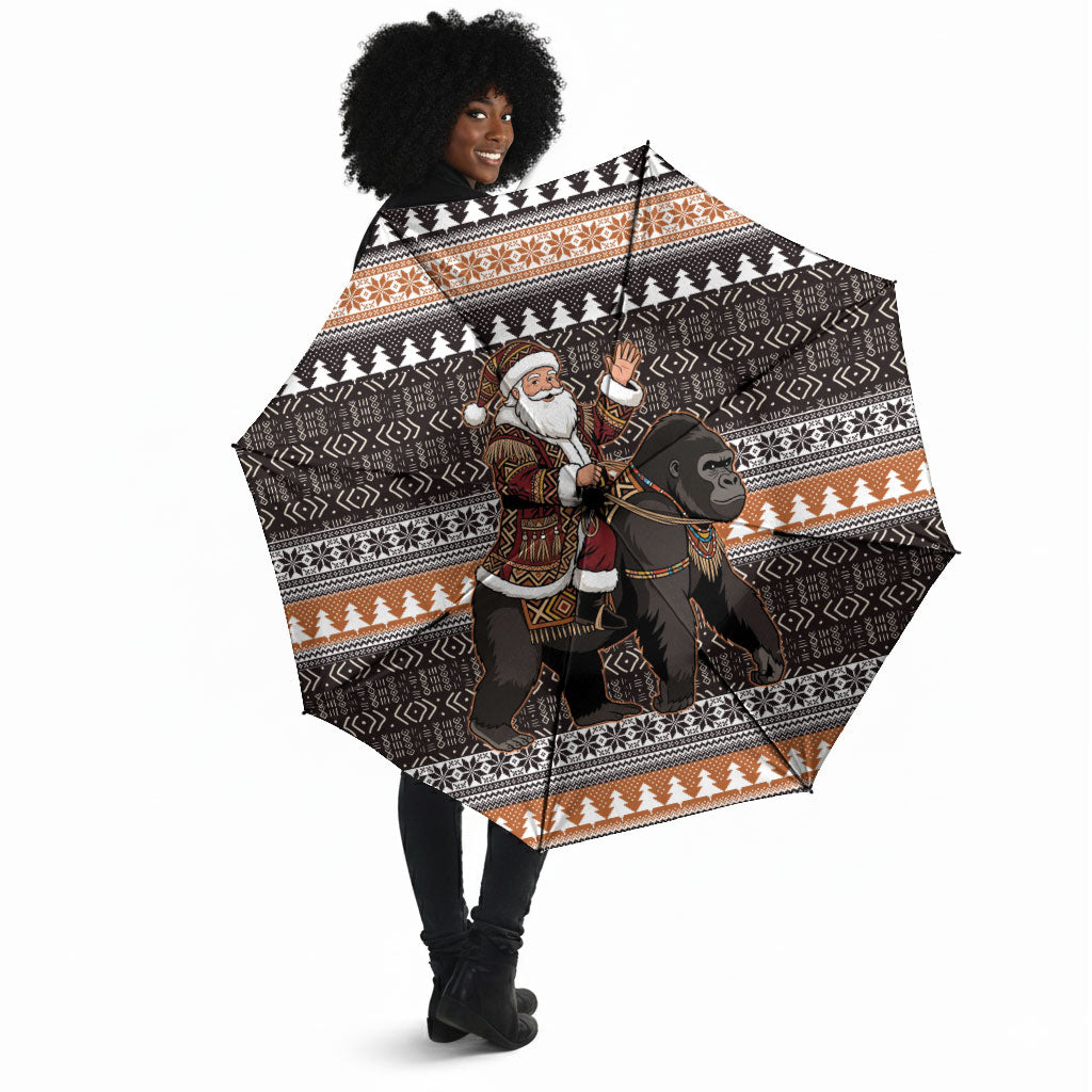 DR Congo Christmas Santa Gorilla Umbrella Kuba Inspired Geometric Pattern
