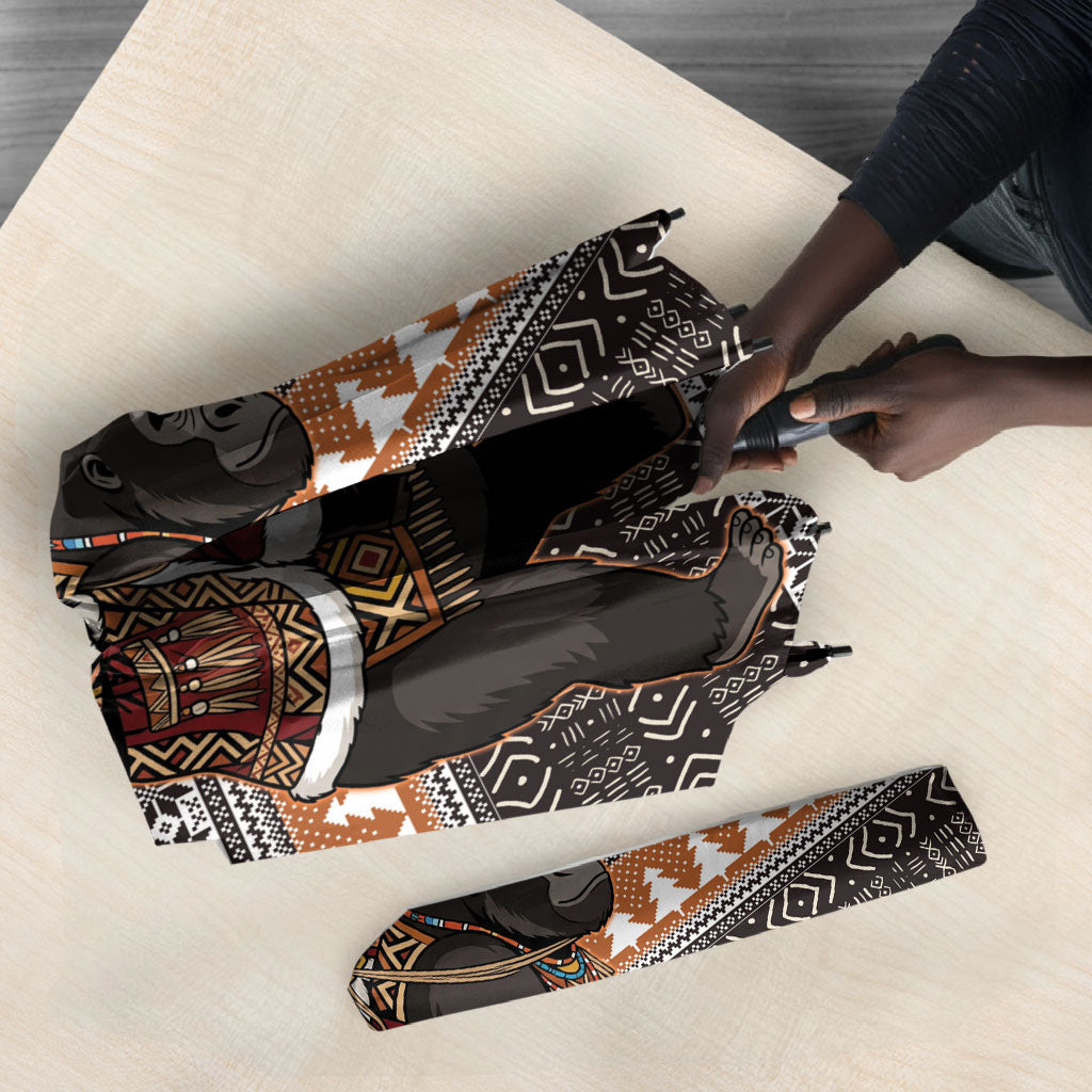 DR Congo Christmas Santa Gorilla Umbrella Kuba Inspired Geometric Pattern