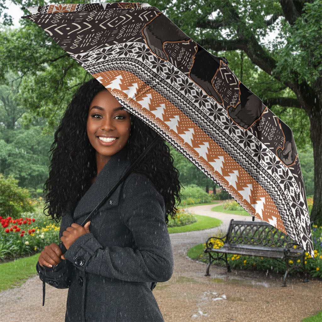 DR Congo Christmas Santa Gorilla Umbrella Kuba Inspired Geometric Pattern