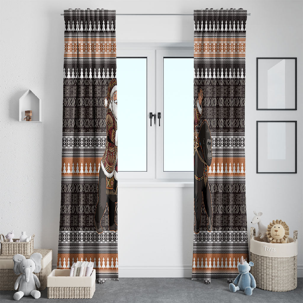 DR Congo Christmas Santa Gorilla Window Curtain Kuba Inspired Geometric Pattern