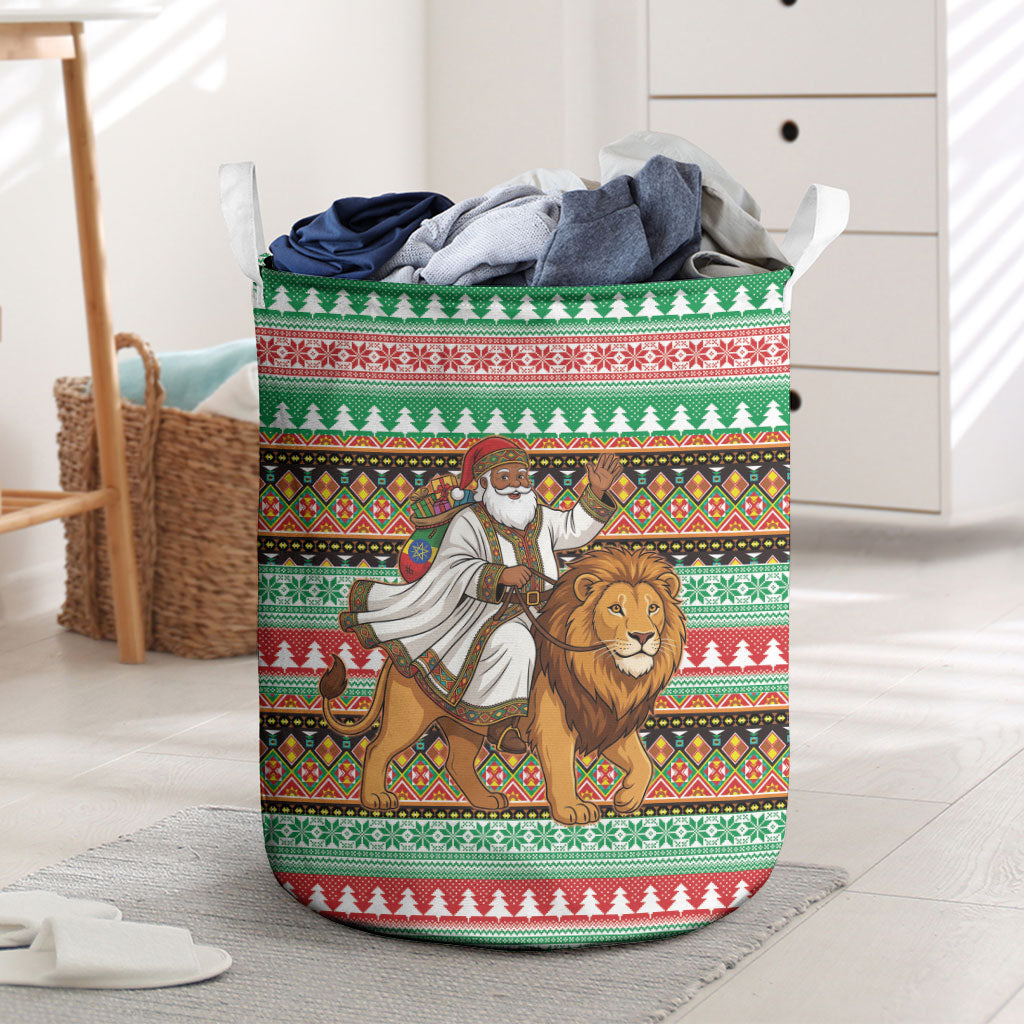 Ethiopia Christmas Santa Lion Laundry Basket Habesha Kemis Woven Border