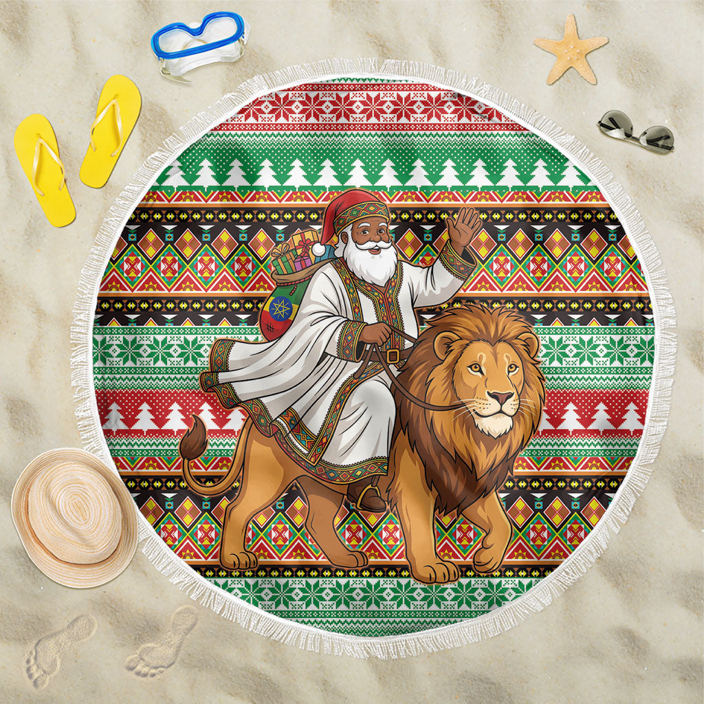 Ethiopia Christmas Santa Lion Beach Blanket Habesha Kemis Woven Border