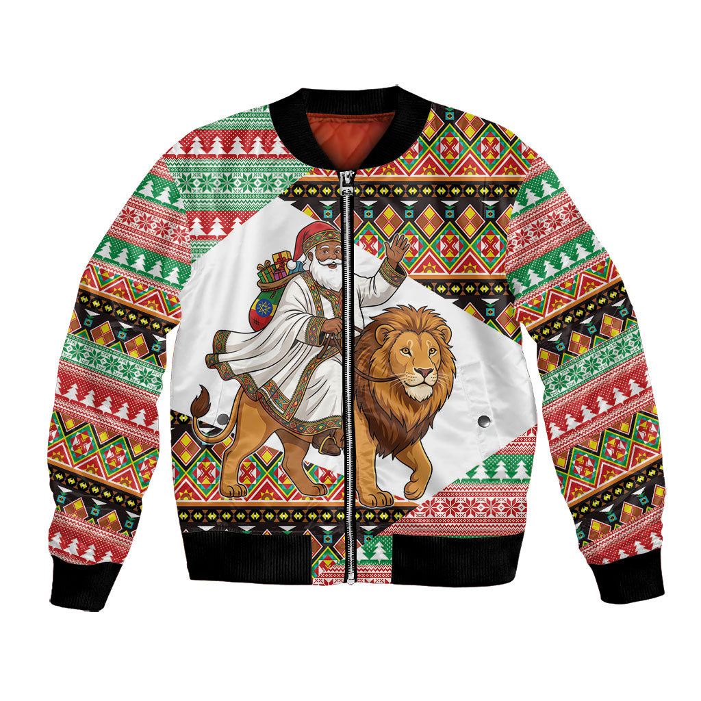 Ethiopia Christmas Santa Lion Bomber Jacket Habesha Kemis Woven Border