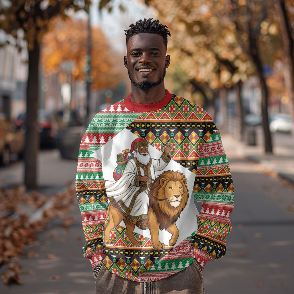 Ethiopia Christmas Santa Lion Sweatshirt Habesha Kemis Woven Border