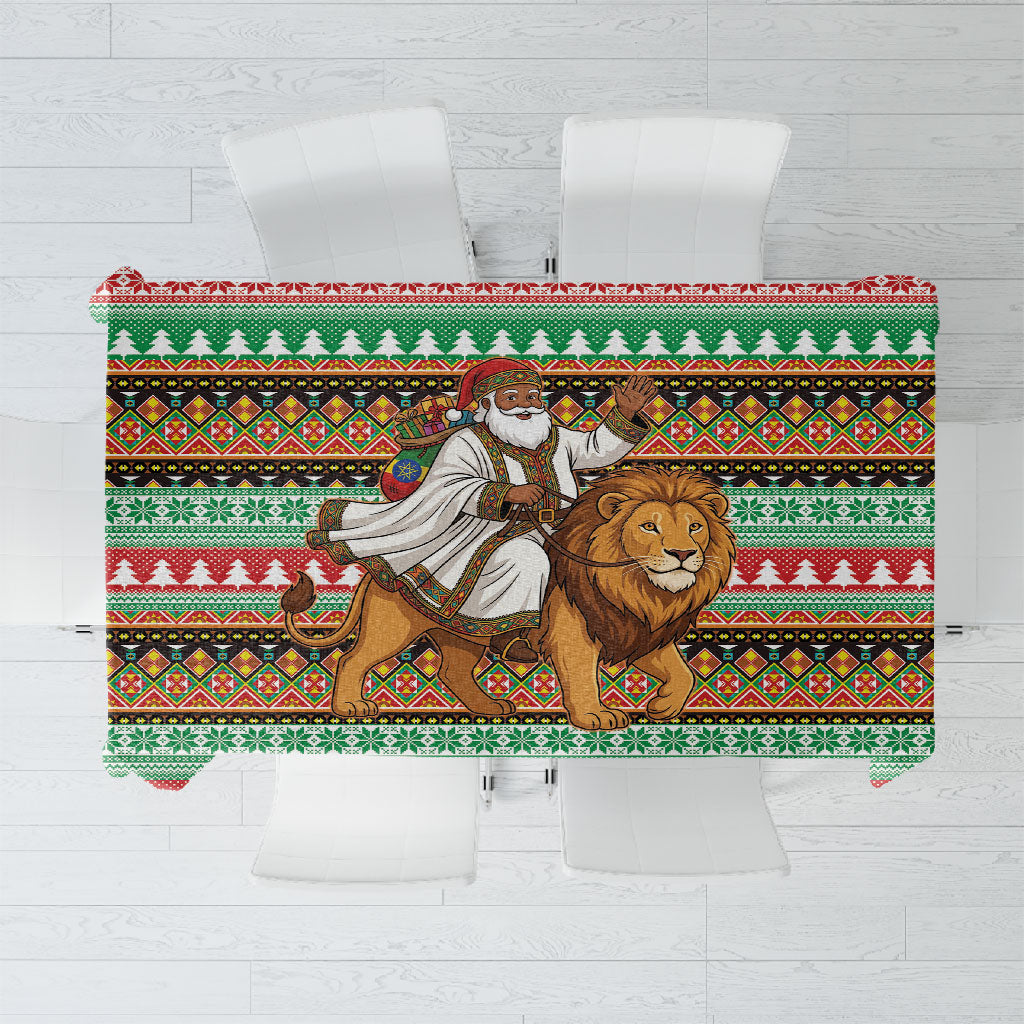 Ethiopia Christmas Santa Lion Tablecloth Habesha Kemis Woven Border