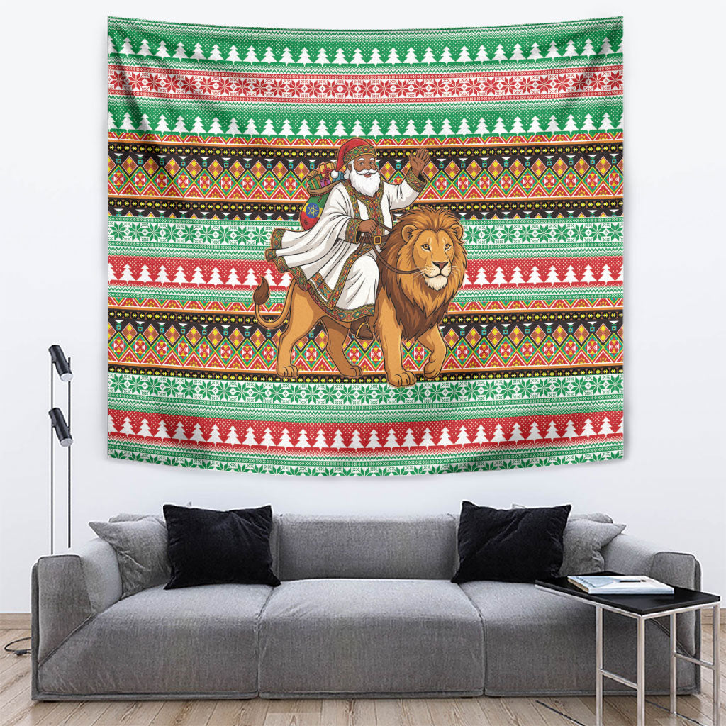 Ethiopia Christmas Santa Lion Tapestry Habesha Kemis Woven Border