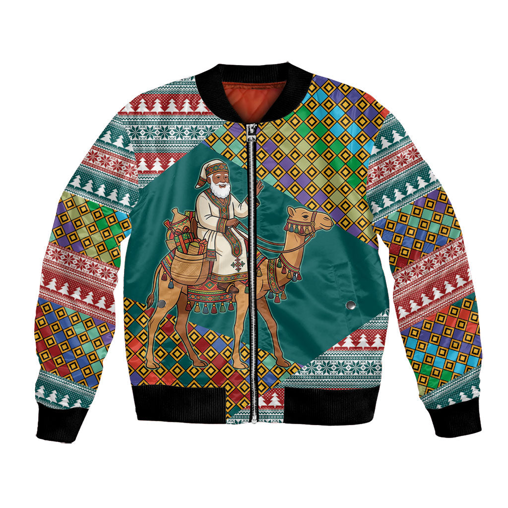 Eritrea Christmas Santa Camel Bomber Jacket Tigrinya Woven Textile
