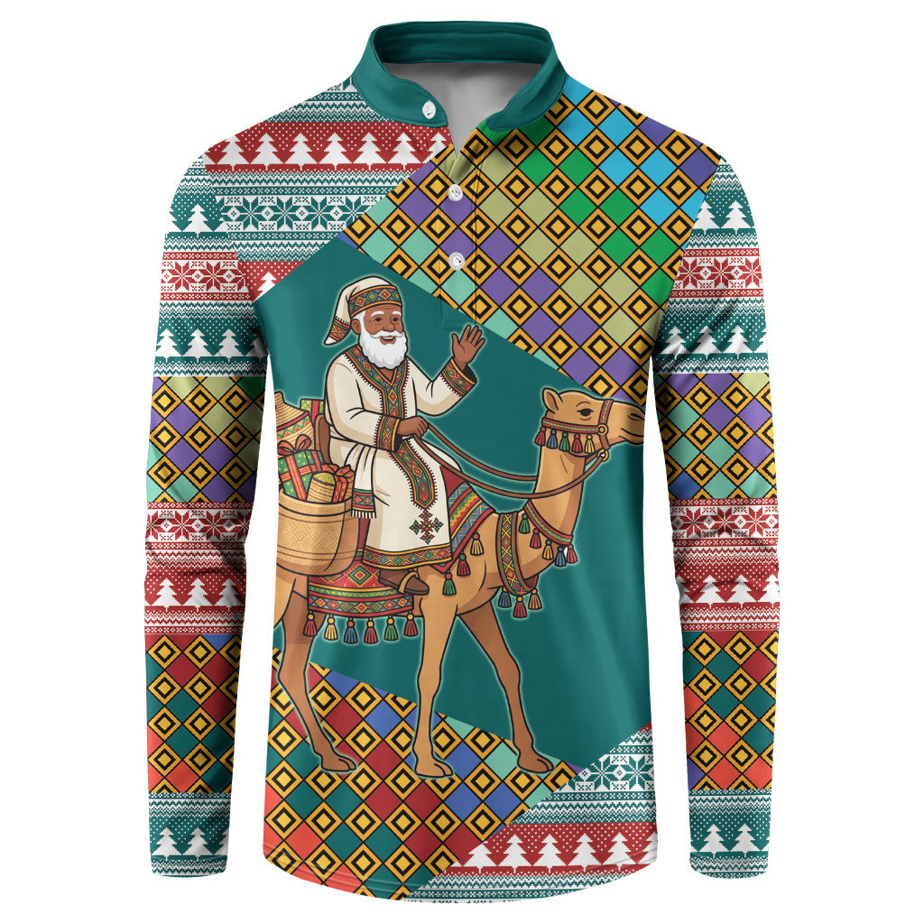 Eritrea Christmas Santa Camel Button Sweatshirt Tigrinya Woven Textile